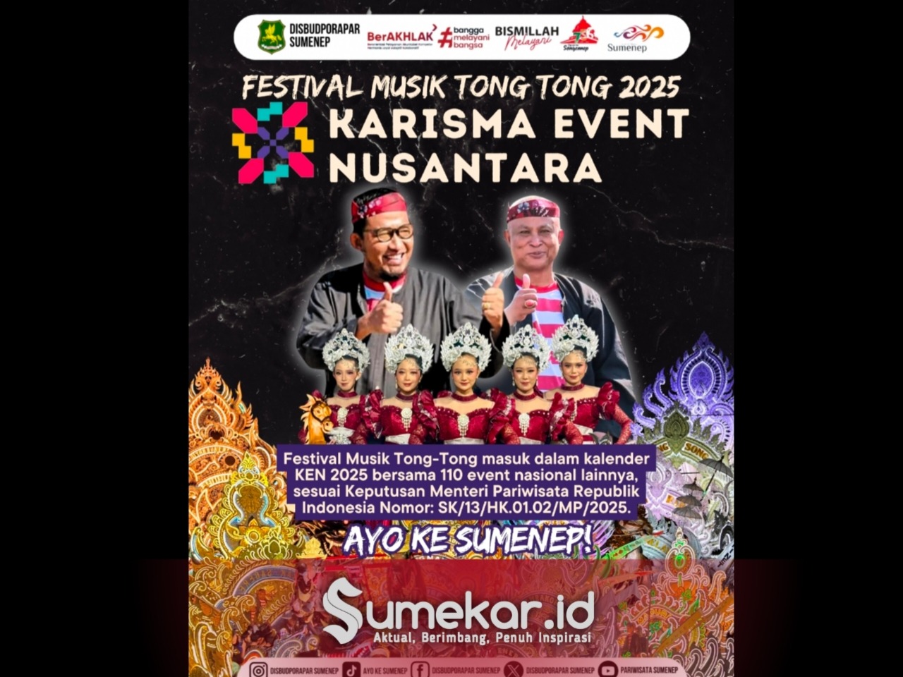 Foto. Flayer Kebanggaan Disbudporapar Sumenep, Agenda Festival Tong-tong Masuk Kalender KEN 2025.