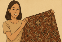 Foto. Ilustrasi Perempuan sedang Memegang Kain Batik
