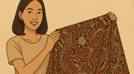 Foto. Ilustrasi Perempuan sedang Memegang Kain Batik