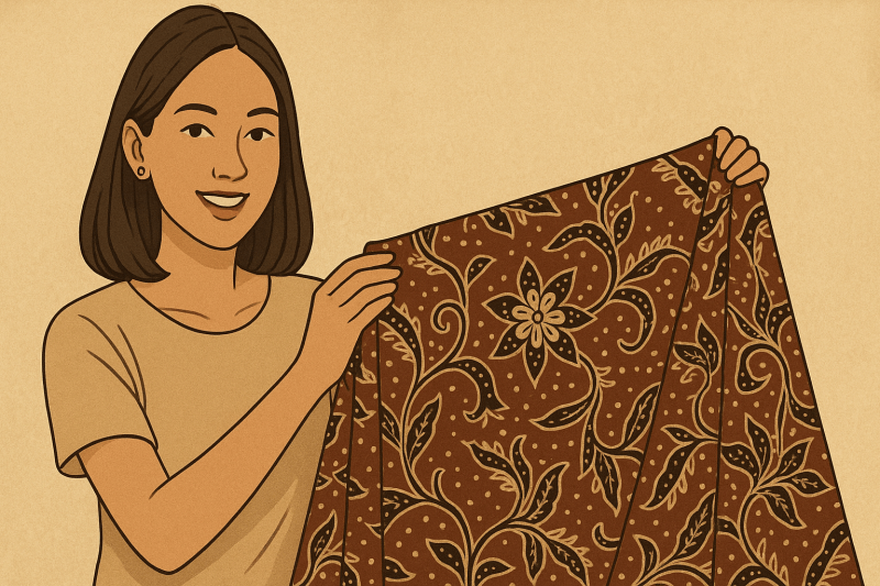 Foto. Ilustrasi Perempuan sedang Memegang Kain Batik