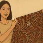 Foto. Ilustrasi Perempuan sedang Memegang Kain Batik